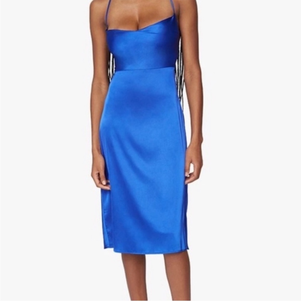 WeWoreWhat Tie Back Cowl Neck Royal Blue midi silk Dress